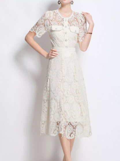 Lace Button Up Top and Skirt Set