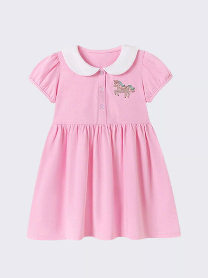 Children's Unicorn Embroidered Peter Pan Collar Dress