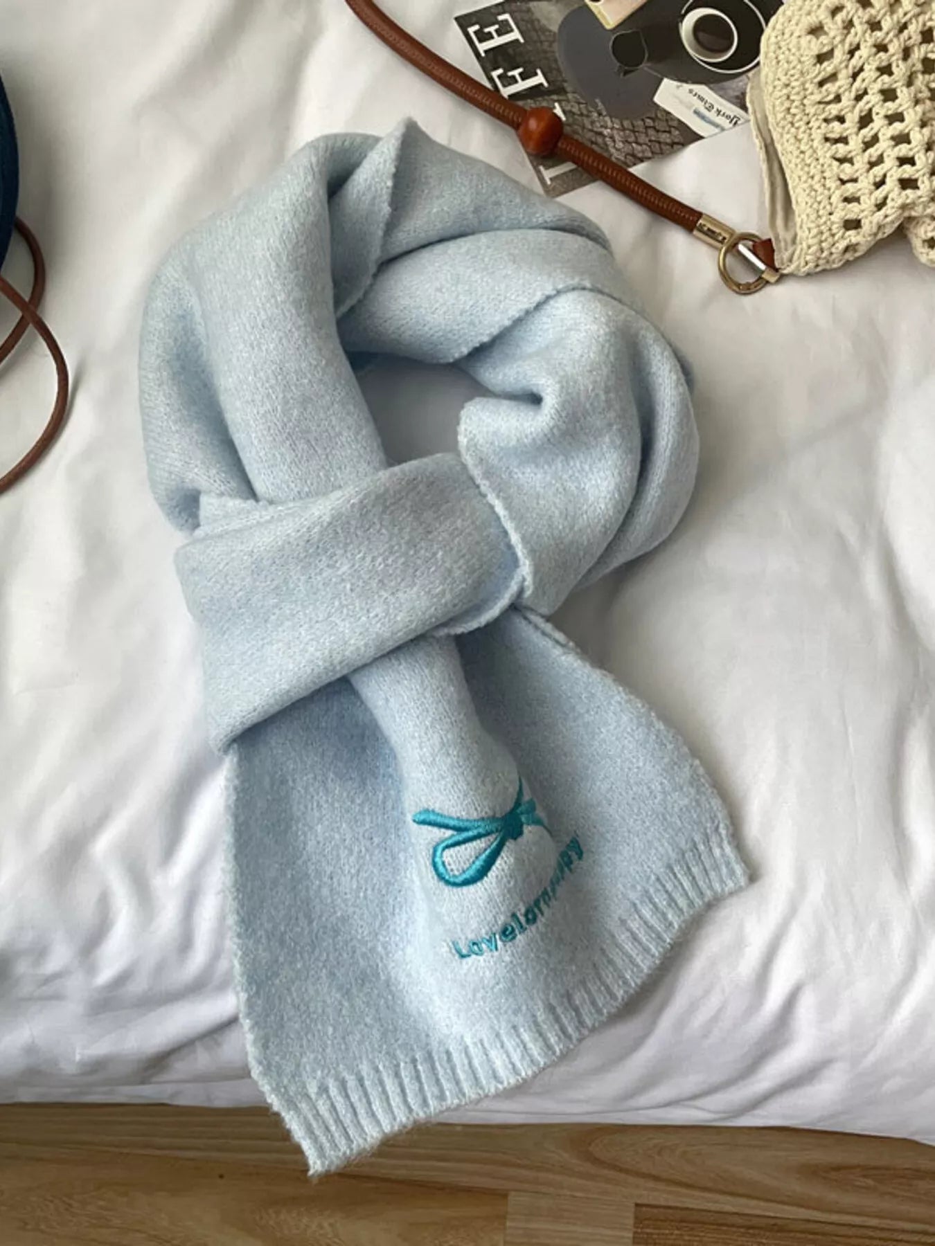 Embroidered Bowknot Scarf