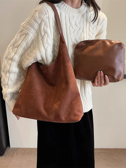 Solid Color Casual Suede Handbag