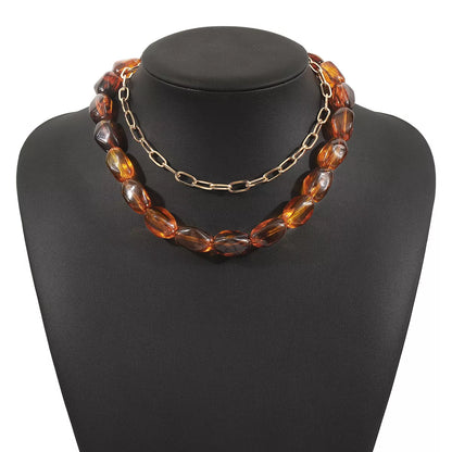 2 Piece Colorful Beaded Chain Necklace