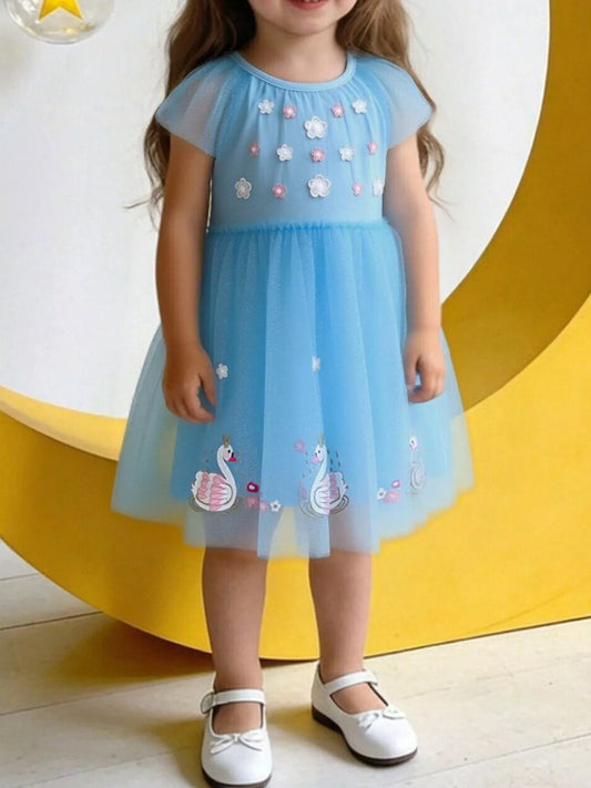 Children's Swan Embroidered Tulle Dress