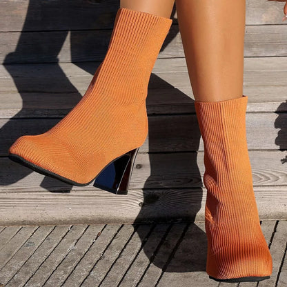 Round Toe Block Heels Boots