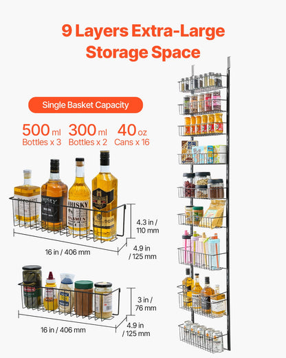 9-Tier Over The Door Pantry Organizer Hanging Storage Rack Adjustable Kitchen