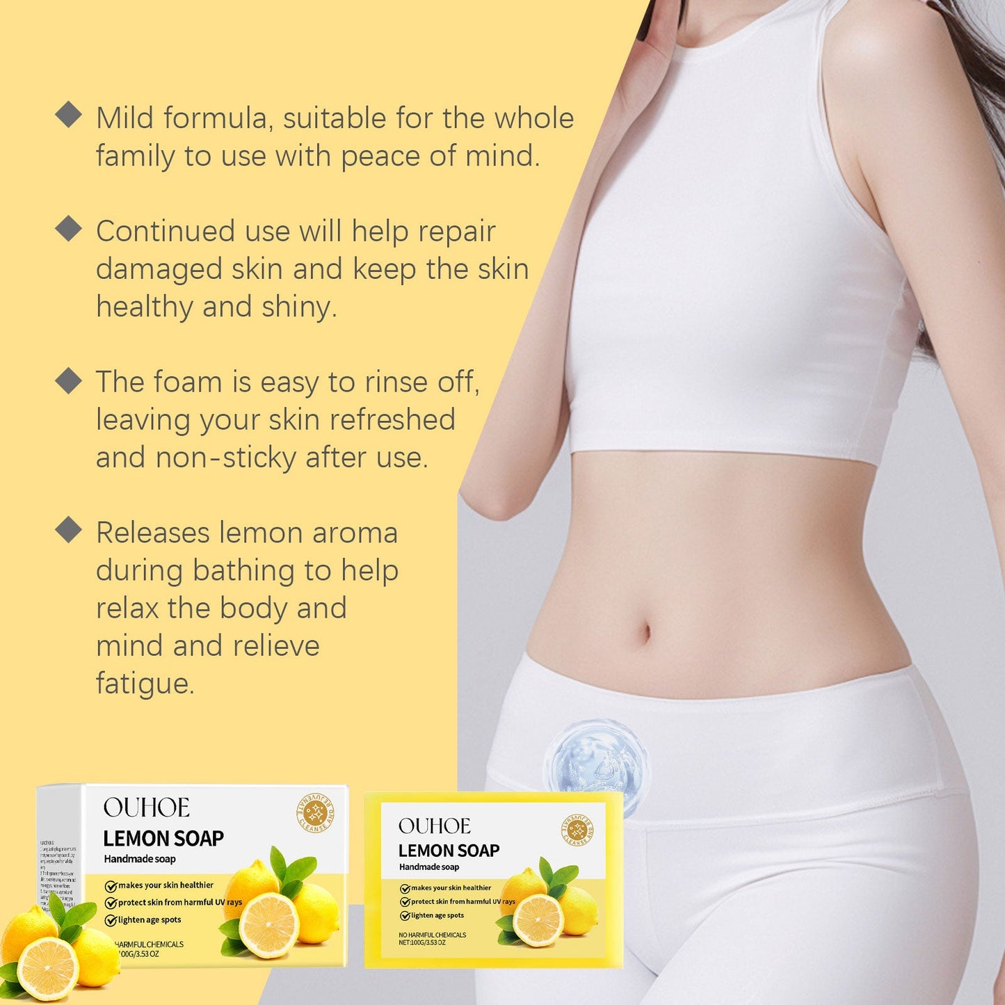 OUHOE Herbal Lemon Bath Soap Gently Cleanses Smooth Body And Skin With Refreshing Oil-Controlling Cleansing Soap