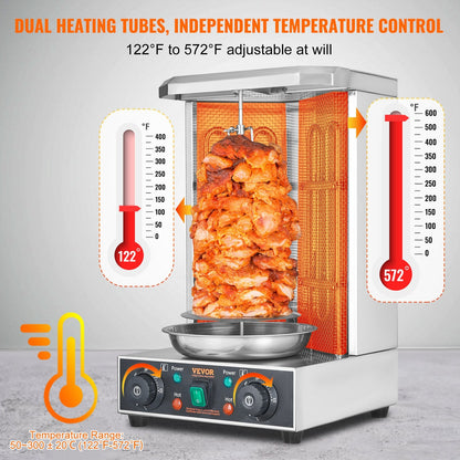 Shawarma Grill Machine, 13 Lbs Capacity, Chicken Shawarma Cooker Machine With 2 Burners, Electric Vertical Broiler Gyro Rotisserie Oven Doner Kebab Machine, For Home Restaurant Kitchen Parties