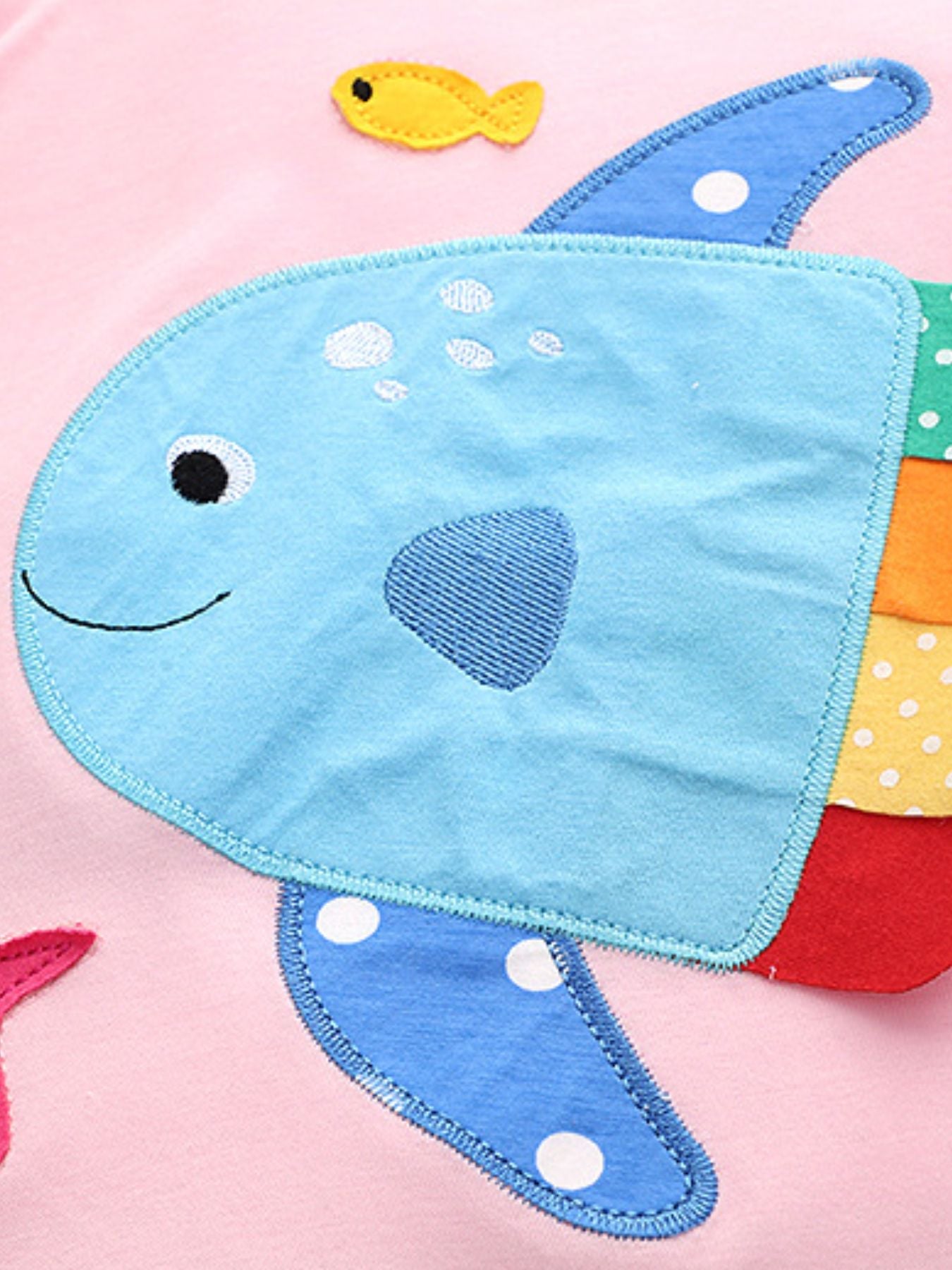 Children's Cartoon Fish Applique Short Sleeve T-Shirt