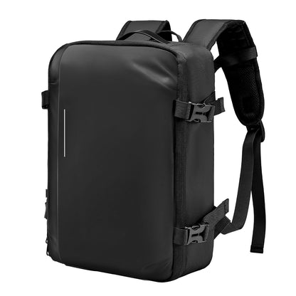 Vacuum Travel Backpack, 35L, Vacuum Seal Compression Travel Backpack With Air Pump, Multiple Pockets & Compartments, Water-Resistant Carry-On Suitcase Luggage, Casual Personal Item Bag, Black