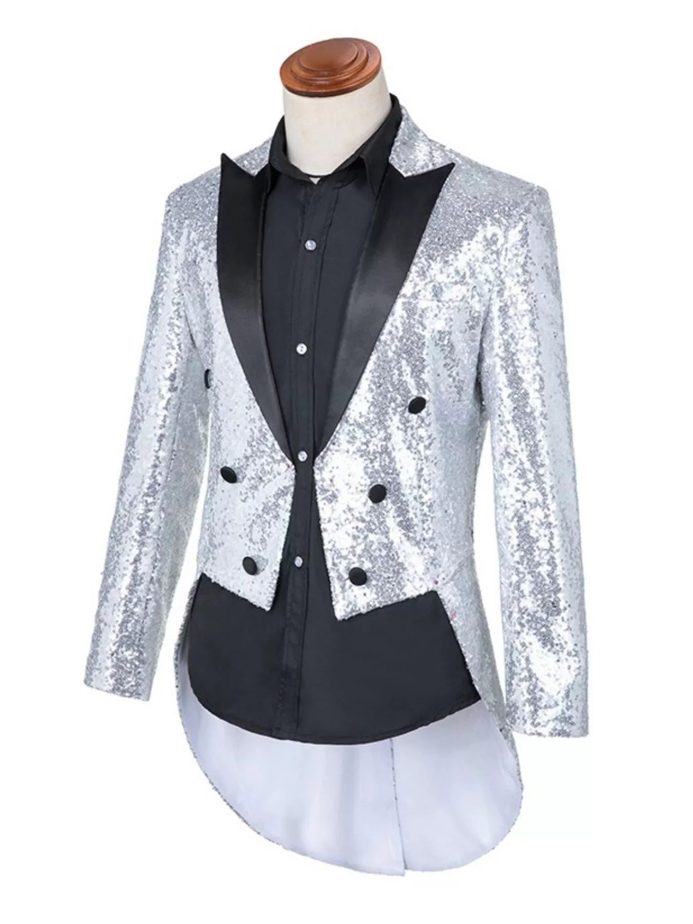 Men's Plus Size Sequin Button Up Long Sleeve Tailcoat Blazer
