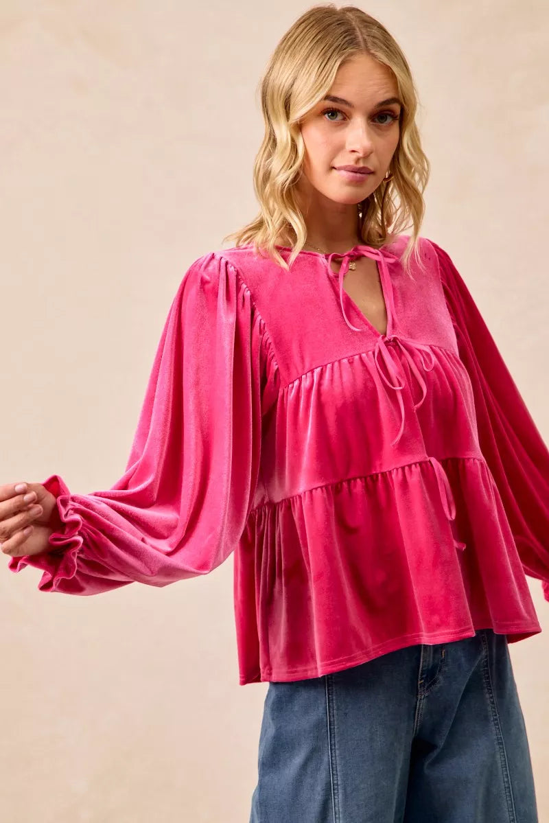 BiBi Christmas Theme Velvet Bow Tied Blouse