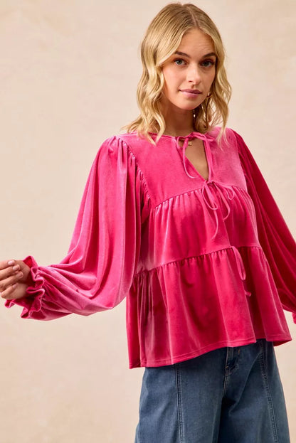BiBi Christmas Theme Velvet Bow Tied Blouse