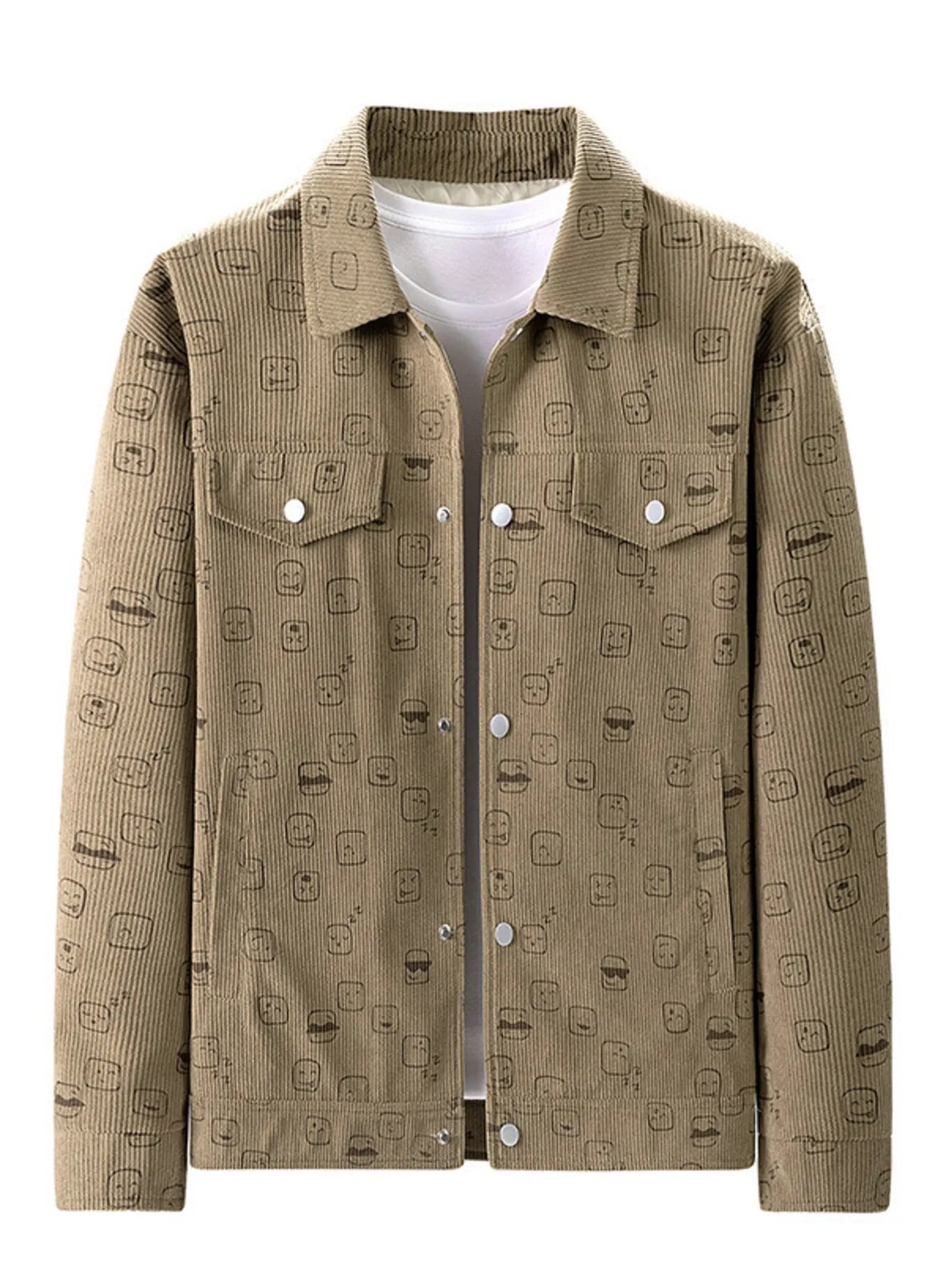 Men's Plus Size Snap Down Corduroy Printed Casual Jacket