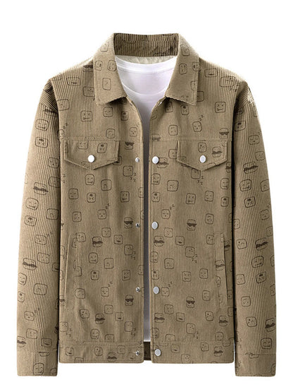Men's Plus Size Snap Down Corduroy Printed Casual Jacket