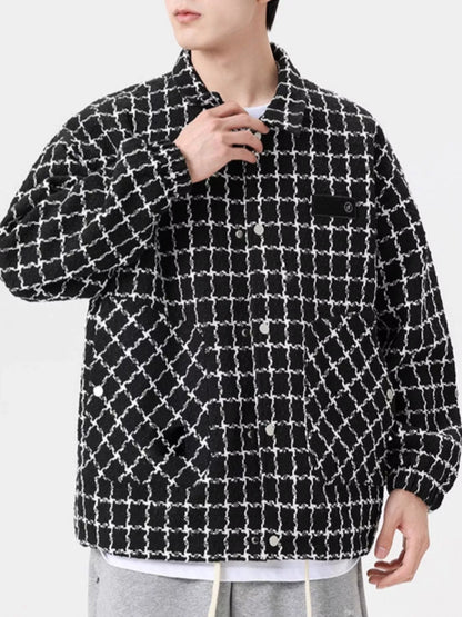 Men's Full Size Plaid Button Up Casual Jacket Plus Size
