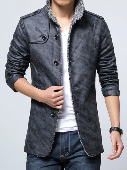 Men's Plus Size Button Up Fleece Lined Coat