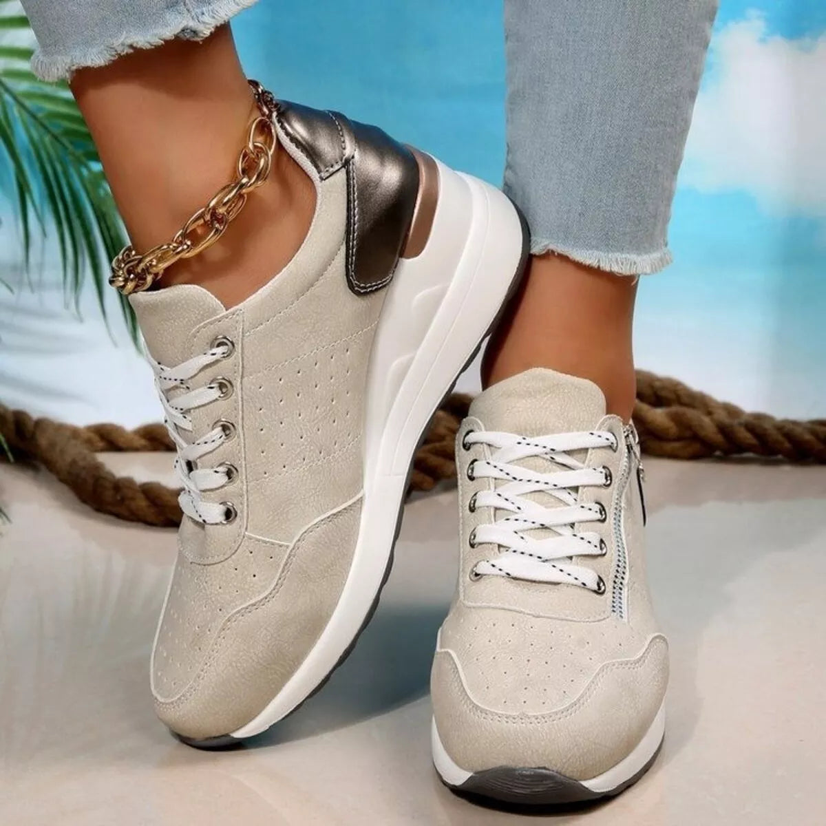 Lace Up Wedge Sneakers
