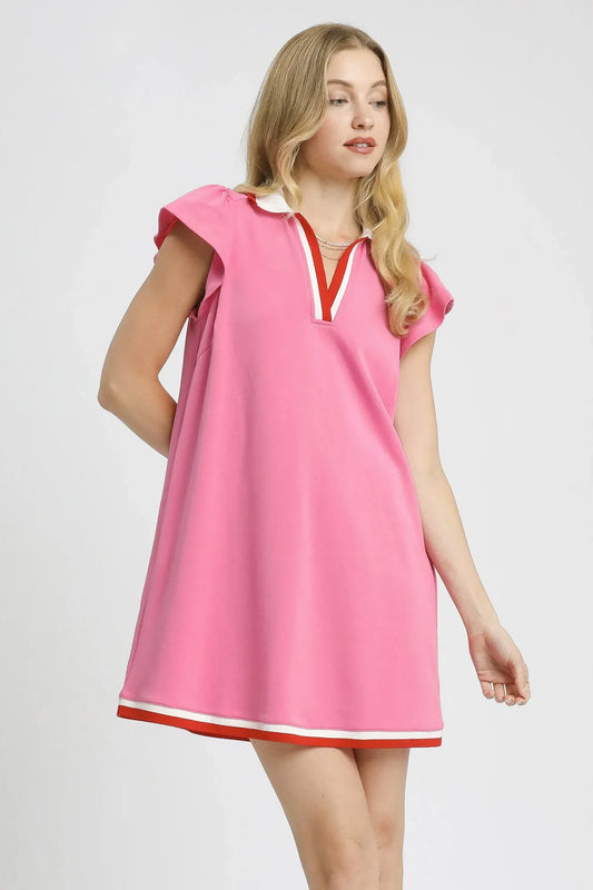 Umgee Contrast Trim Cap Sleeve Mini Dress