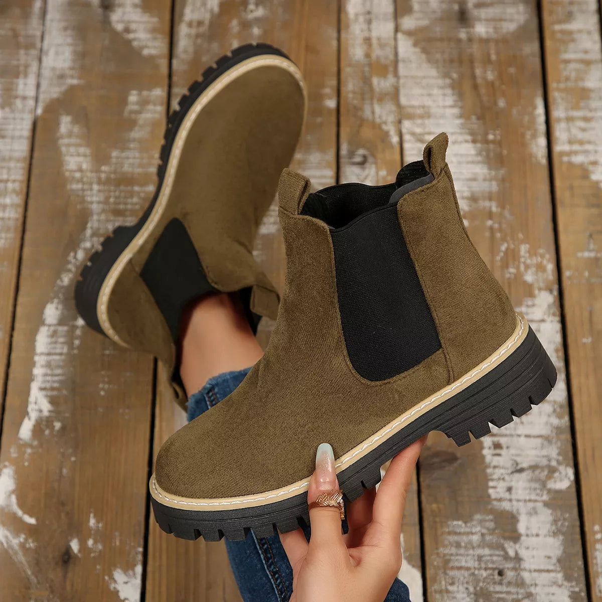 Round Toe Block Heels Boots