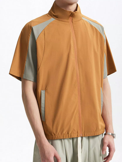 Men's Color Block Zip Up Short Sleeve Jacket