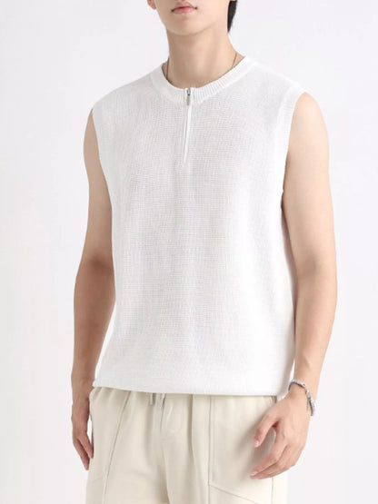 Men's Plus Size Knitted Zip-Up Tank