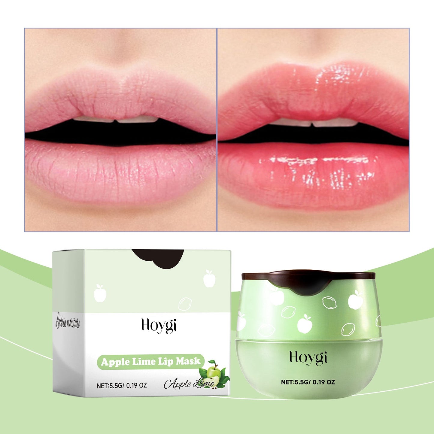 Hoygi Green Apple Lip Mask, Moisturizing And Moisturizing Lips, Reducing Lip Lines, Preventing Dry Cracks, Removing Dead Skin And Moisturizing Care Lip Mask