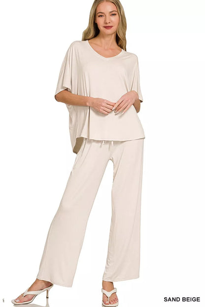 Zenana V-Neck Oversized Top & Pants Set