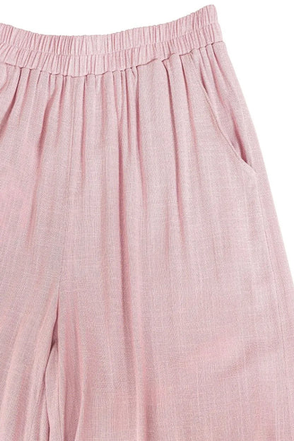 Zenana Woven Elastic Band Pants With Pocket