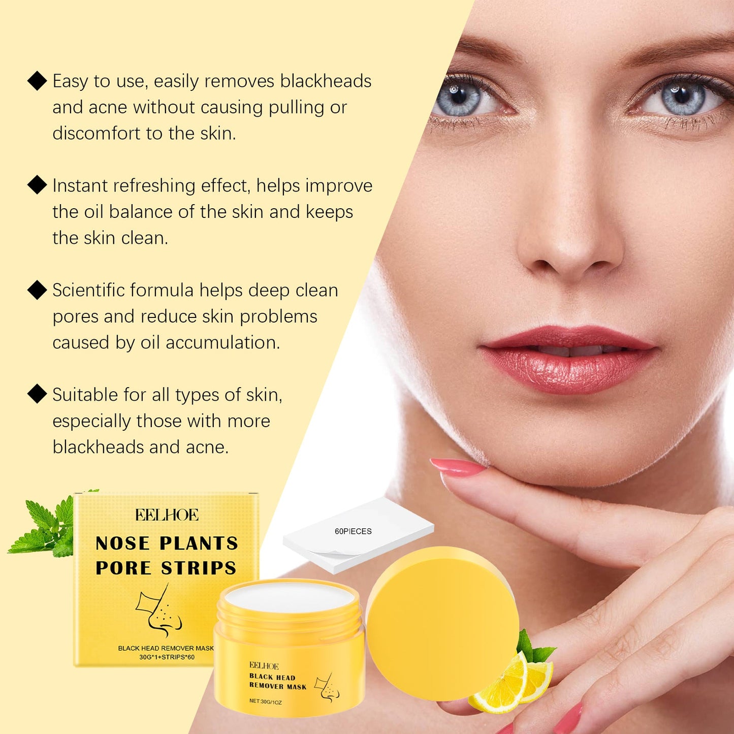 EELHOE Blackhead Cleansing Nose Patch Gently Cleanses T Zone Pores, Acne Moisturizes Skin And Tears Nose Mask