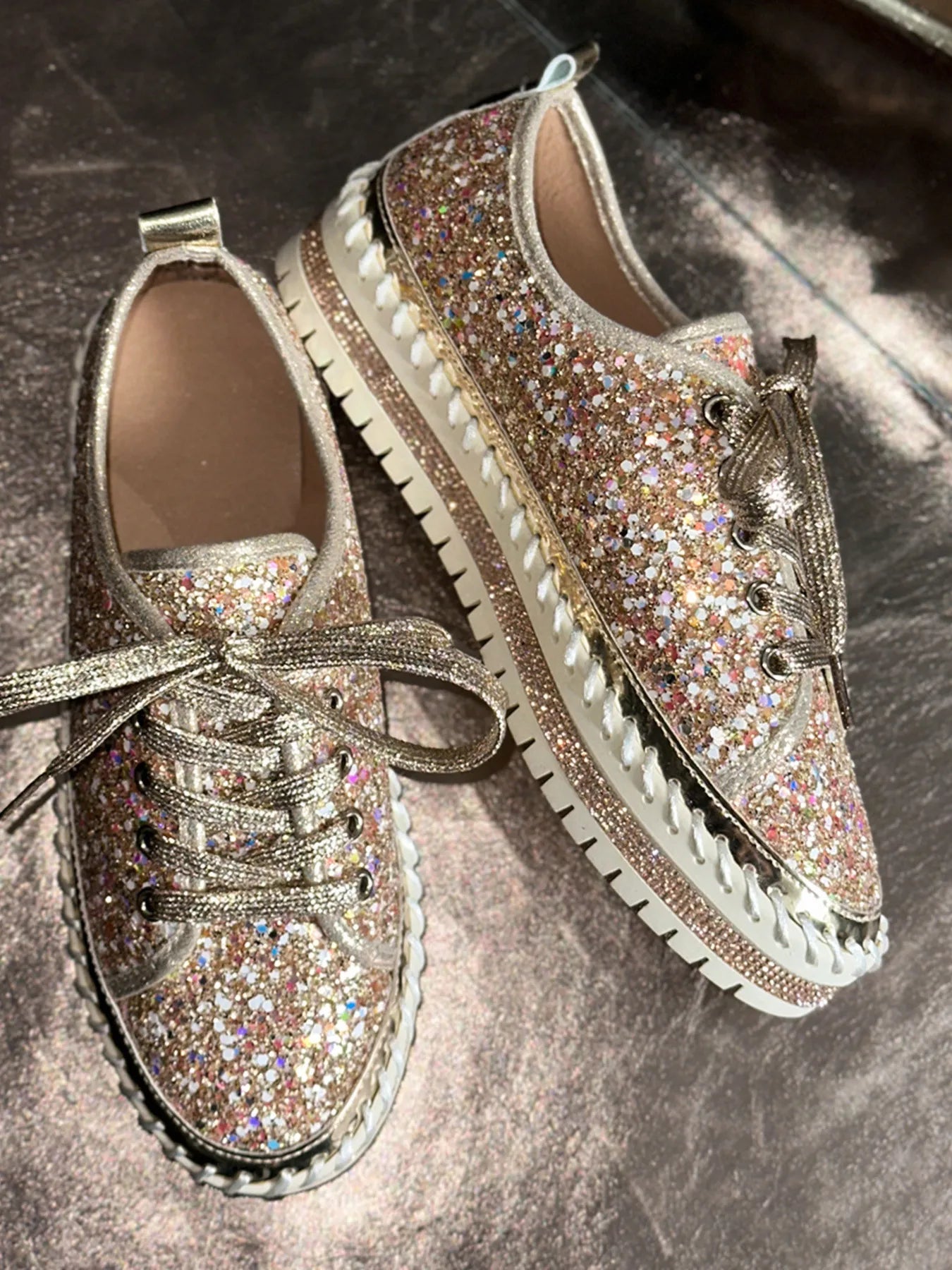 Lace Up Round Toe Platform Sneakers