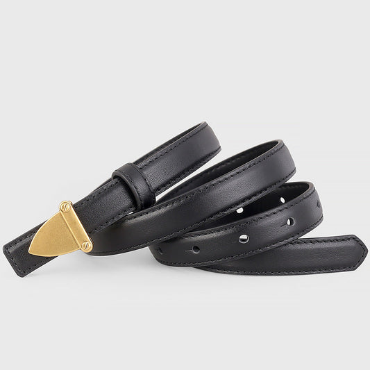 Leather Belt with Golden Buckle