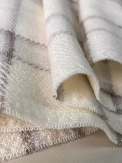 100% Wool Raw Hem Plaid Scarf