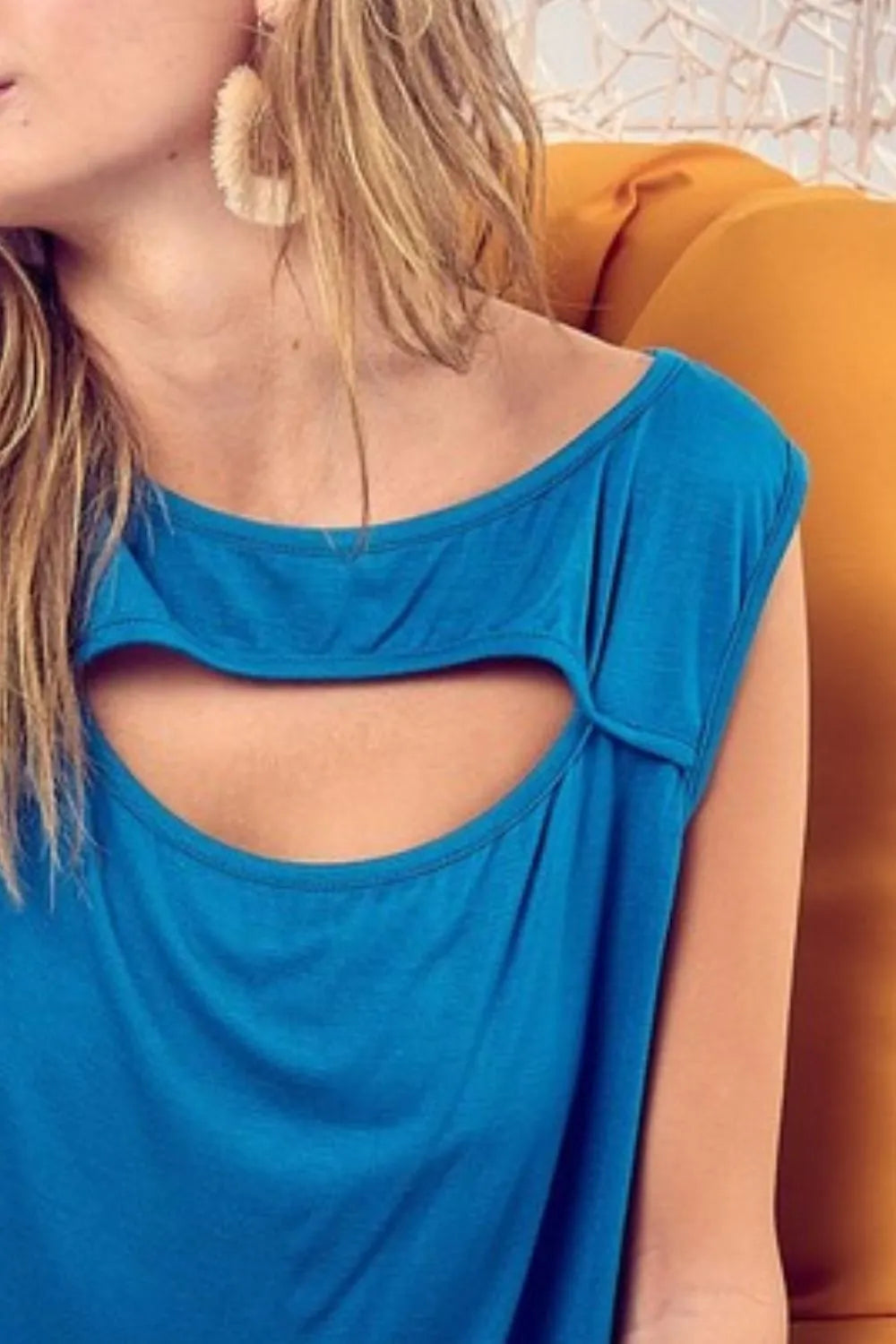 BiBi Rayon Span Knit With Cut Out Front Sleeveless Top
