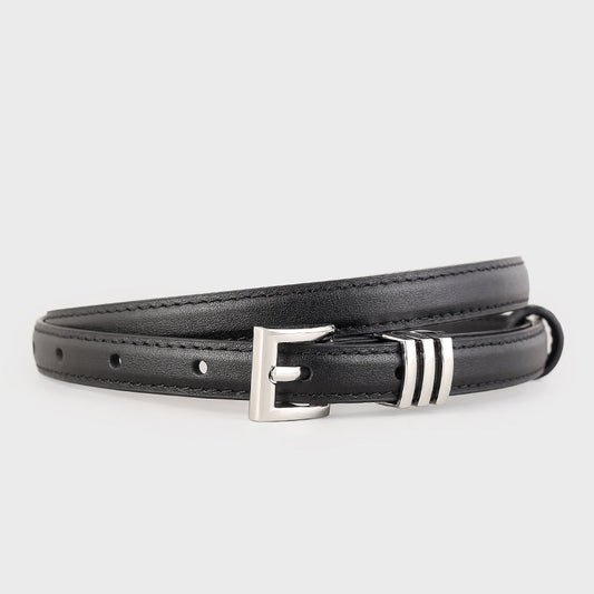 Skinny Leather Belt with Silver Buckle