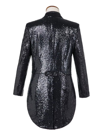 Men's Plus Size Sequin Button Up Long Sleeve Tailcoat Blazer