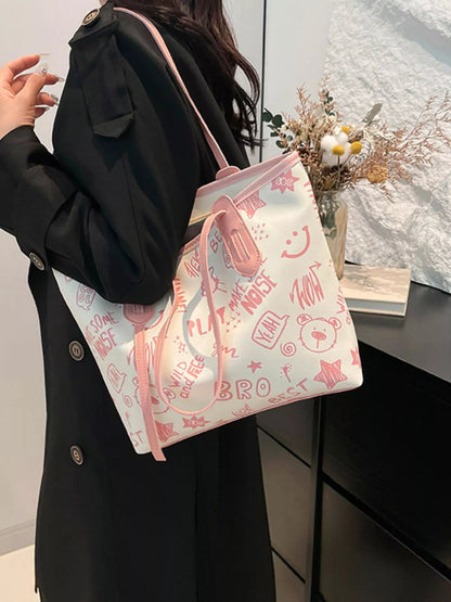 Graffiti Print Casual Tote Bag