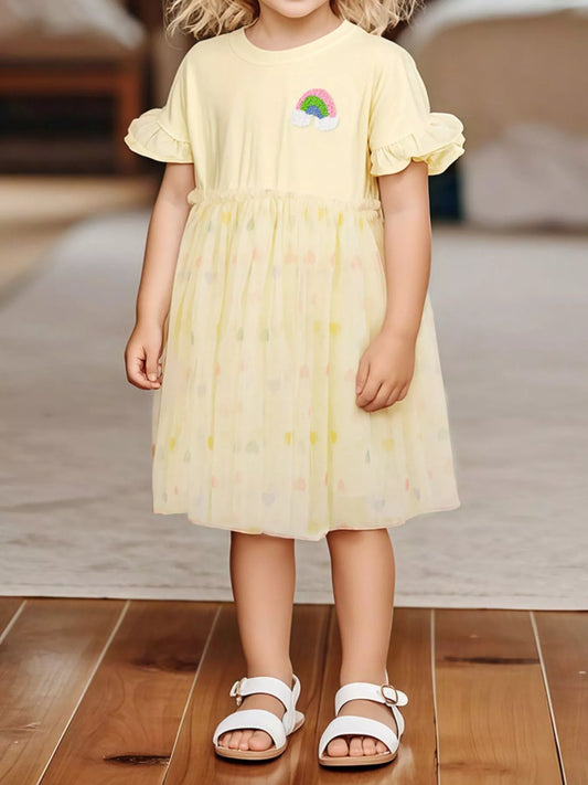 Children's Rainbow Applique Tulle Layered Dress