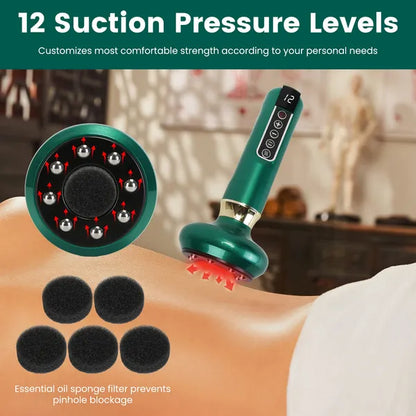 Anti Cellulite Massager Handheld Vacuum Suction Cupping Kit Beauty Tool With 12 Suction Mode 12 Heating 20Mins Auto-Off One-Key Pressure Release For Abdomen Thighs Buttocks Neck GPCT5424