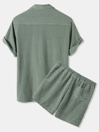 Men's Full Size Button Detail Short Sleeve Top and Shorts Set Plus Size