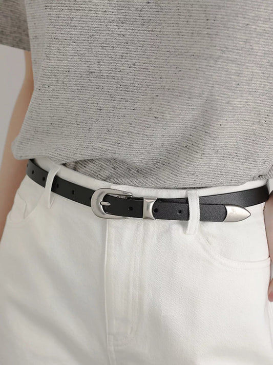 Leather Belt with Silver Buckle