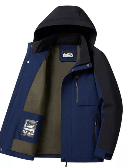 Men's Plus Size Two-Tone Hooded Outdoor Jacket