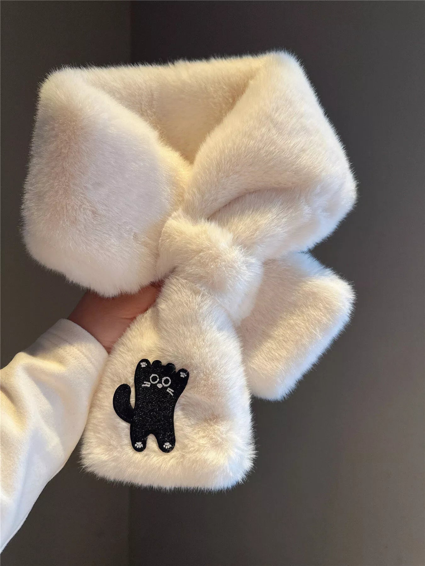 Cat Embroidered Plush Scarf