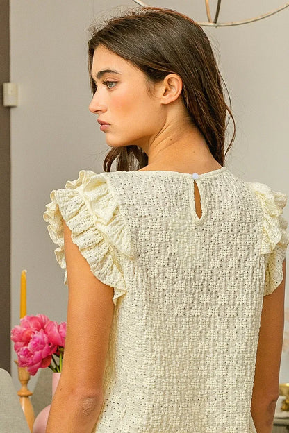 BiBi Floral Ruffled Armhole V-Neck Top