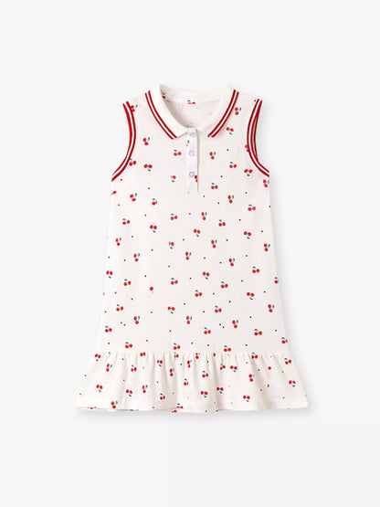 Children's Cherry Print Sleeveless Polo Dress
