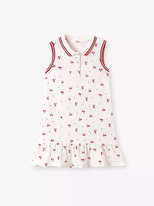 Children's Cherry Print Sleeveless Polo Dress