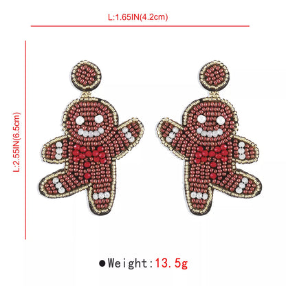 Christmas Gingerbread Man Beaded Dangle Earrings