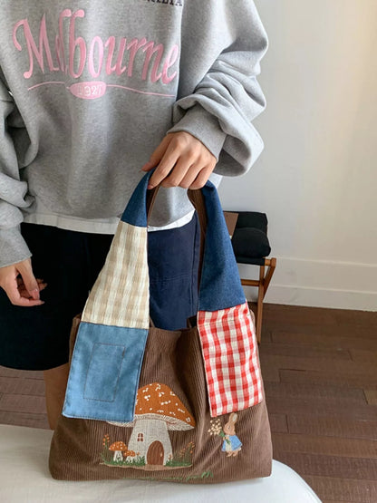 Mushroom Corduroy Tote Bag