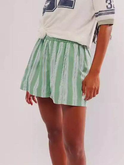 Striped Elastic Waist Casual Shorts