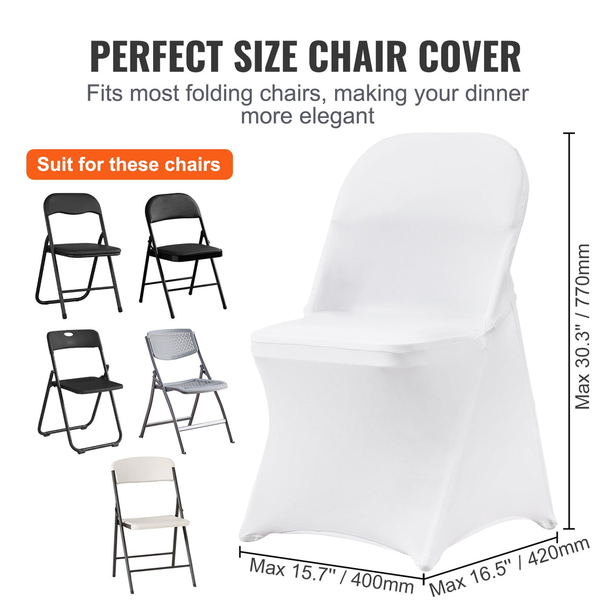 VEVOR White Stretch Spandex Chair Covers - 30 PCS, Folding Kitchen Chairs Cover, Universal Washable Slipcovers Protector, Removable Chair Seat Covers, For Wedding Party Dining Room Banquet Event