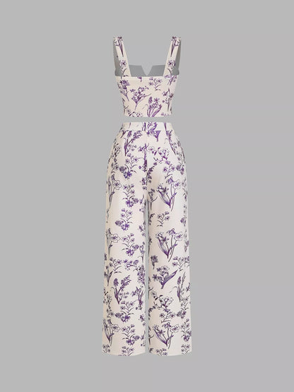 Floral Print Cami Top & Wide Leg Pants Set