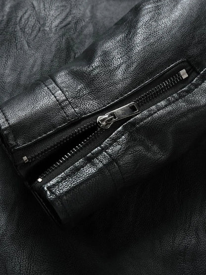 Men's Plus Size Zip Up Leather Moto Jacket